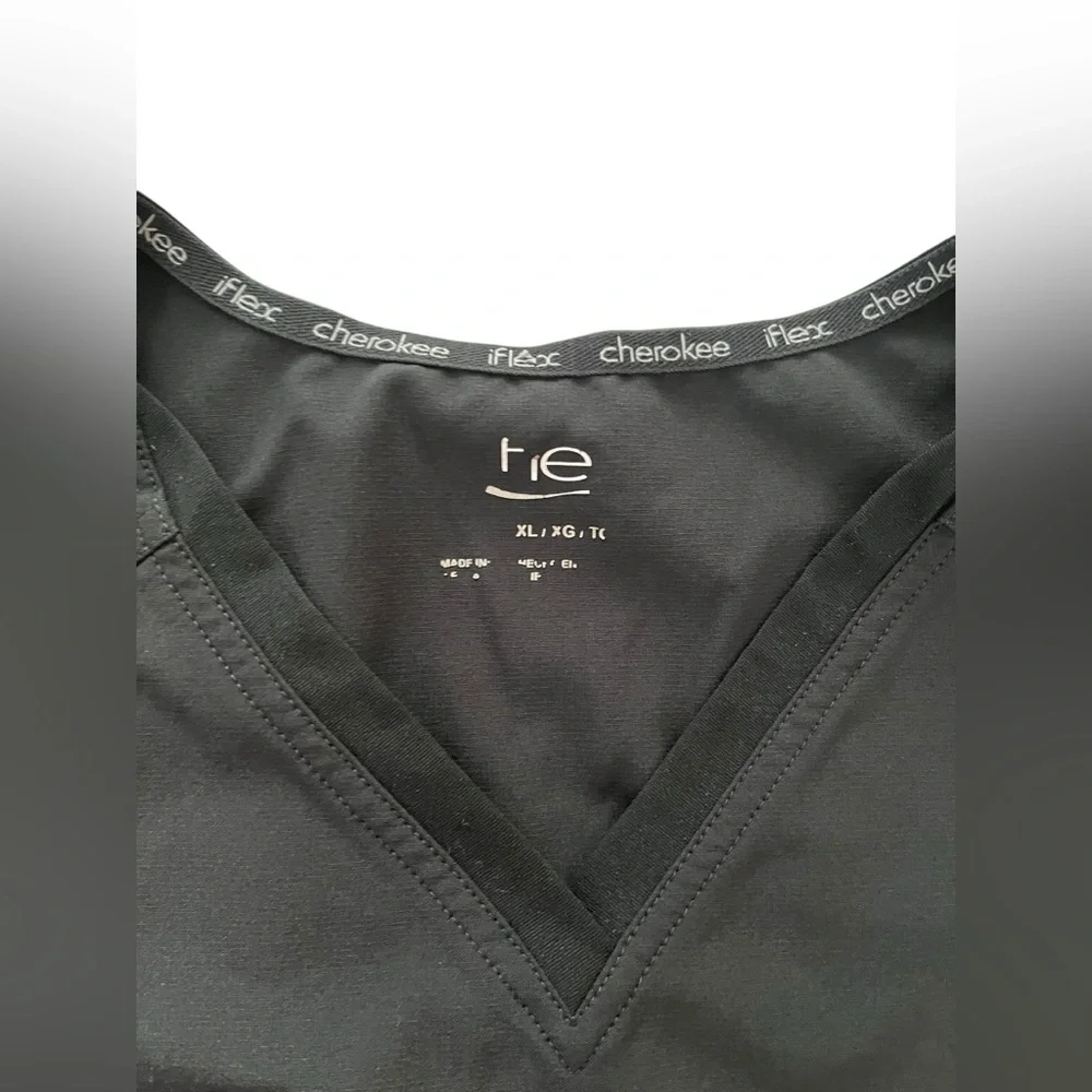 Cherokee Iflex V-Neck Knit Panel Scrub Top Extra Large XL Black - Picture 2 of 5